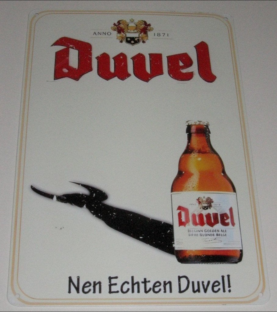 DUVEL : Metalen Bord Duvel Bier - Nen Echten Duvel !!, Verzamelen, Biermerken, Verzenden, Nieuw, Reclamebord, Plaat of Schild