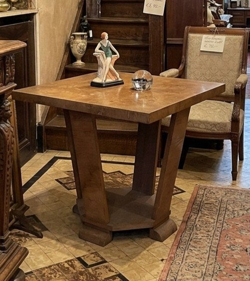 Prachtige Antieke Art Deco Bijzettafel / Salontafel, Enlèvement, Carré