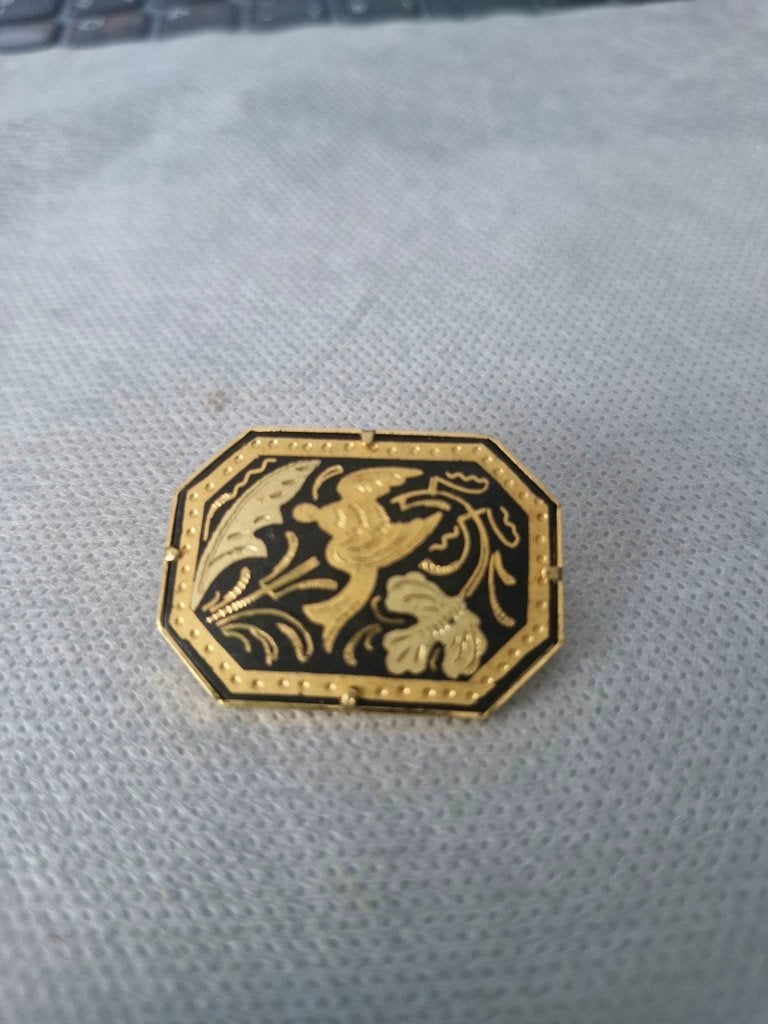 Broche Vintage Damasquinée Oiseau – "Or de Tolède" Espagne, Or, Or, Enlèvement, Moins de 4 cm