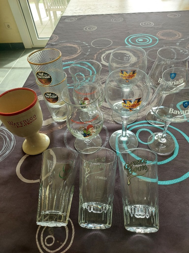 Bierglazen leffe, la chouffe, geuze, stenen kruik Waterloo, Verzamelen, Ophalen of Verzenden, Zo goed als nieuw, Leffe