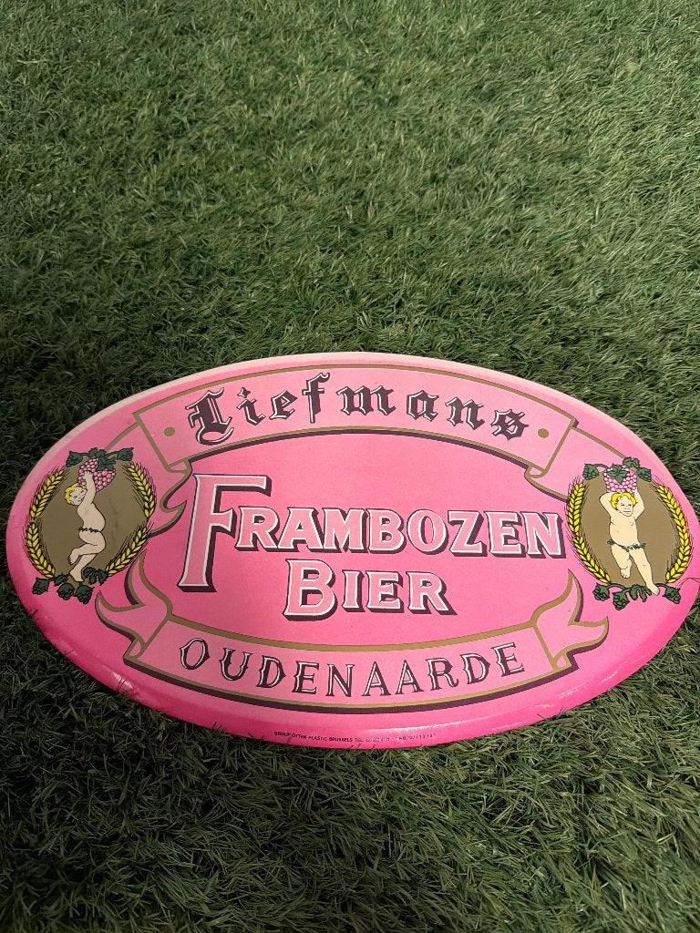 Vintage Liefmans Frambozen Bier Reclamebord Glacoïde - 1987, Ophalen of Verzenden, Zo goed als nieuw, Reclamebord