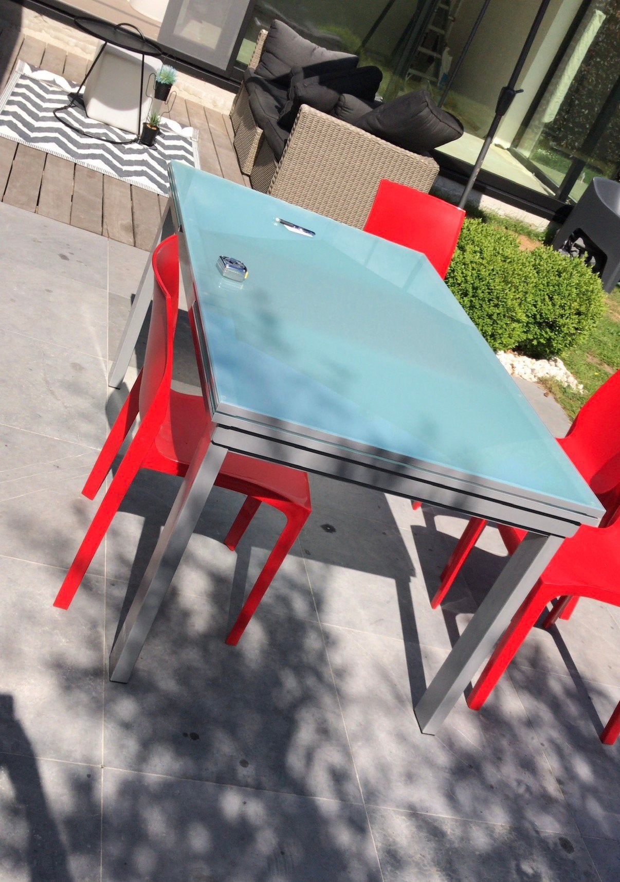 Table de salle à manger en verre – 150 à 250 cm par 90cm, Ophalen, Gebruikt, 200 cm of meer, 50 tot 100 cm