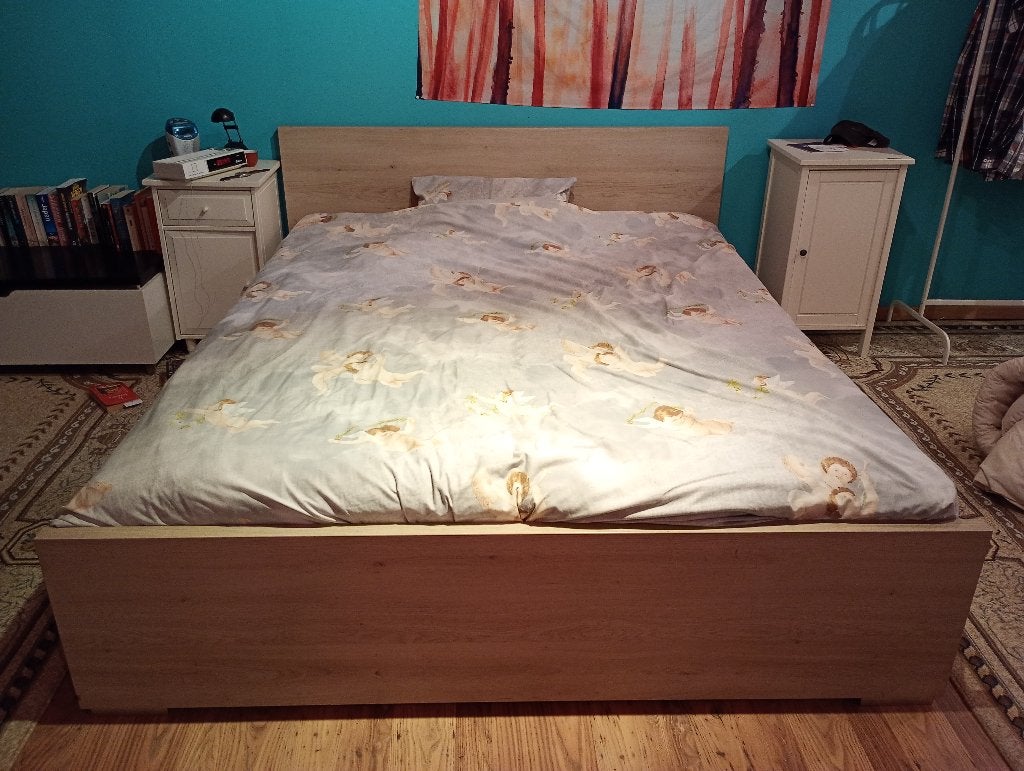 Set kledingkasten, bureau + tweepersoonsbed, Huis en Inrichting, Ophalen, Gebruikt, Bruin, 210 cm