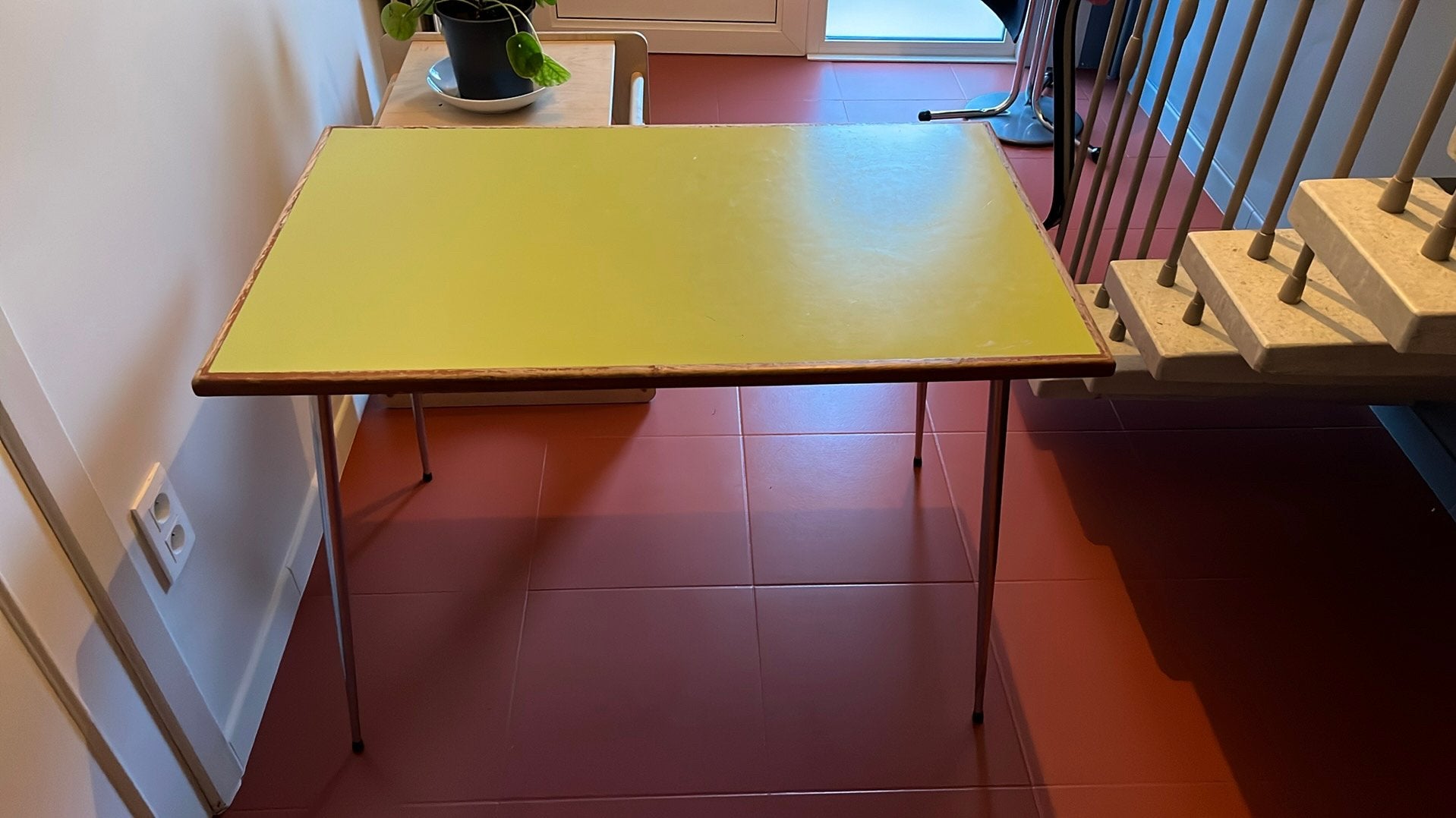 Groen vintage formica tafel, Gebruikt, 100 tot 150 cm, Ophalen of Verzenden, Minder dan 100 cm