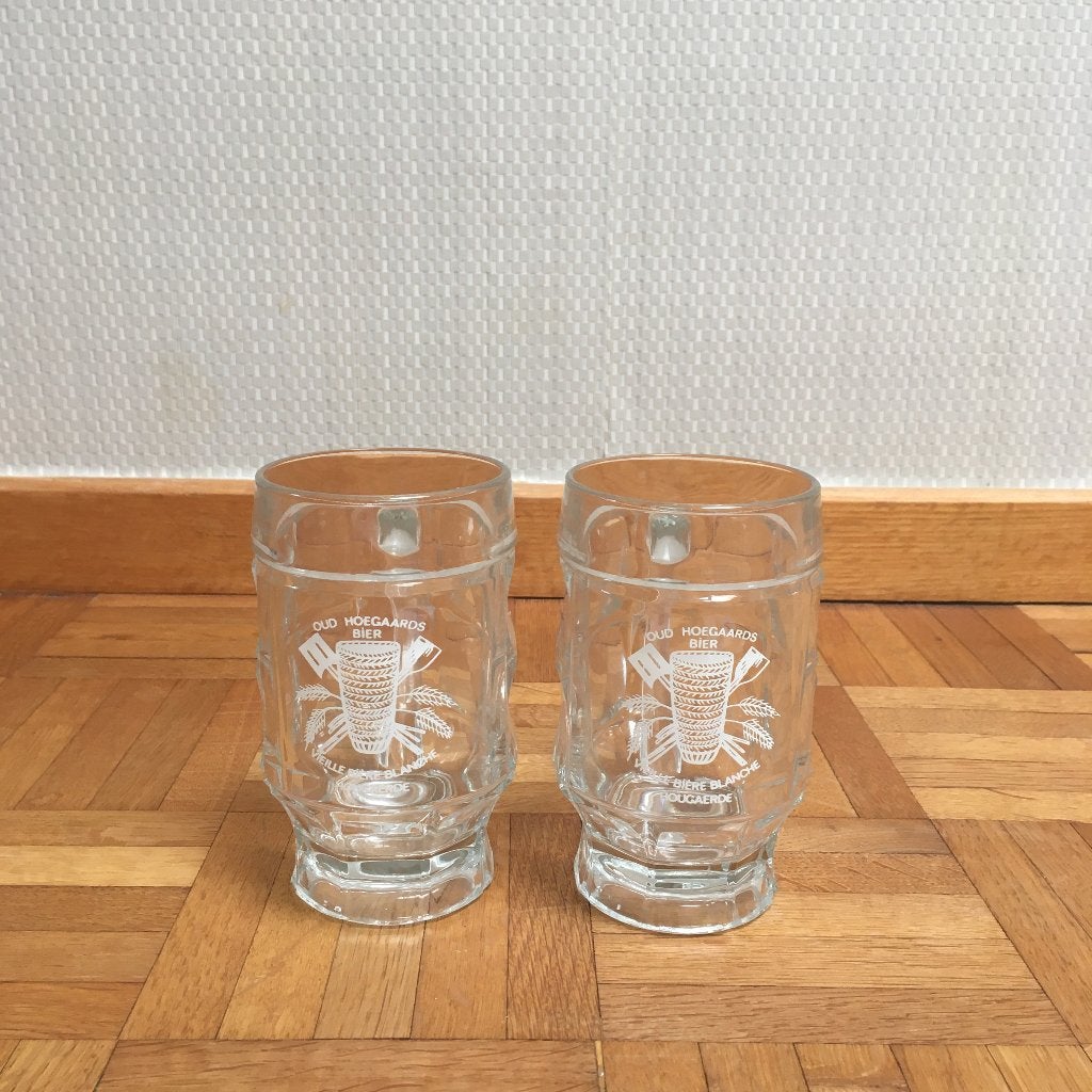 2 Oud Hoegaards bierglazen, Verzamelen, Glas en Drinkglazen, Ophalen of Verzenden, Zo goed als nieuw, Bierglas