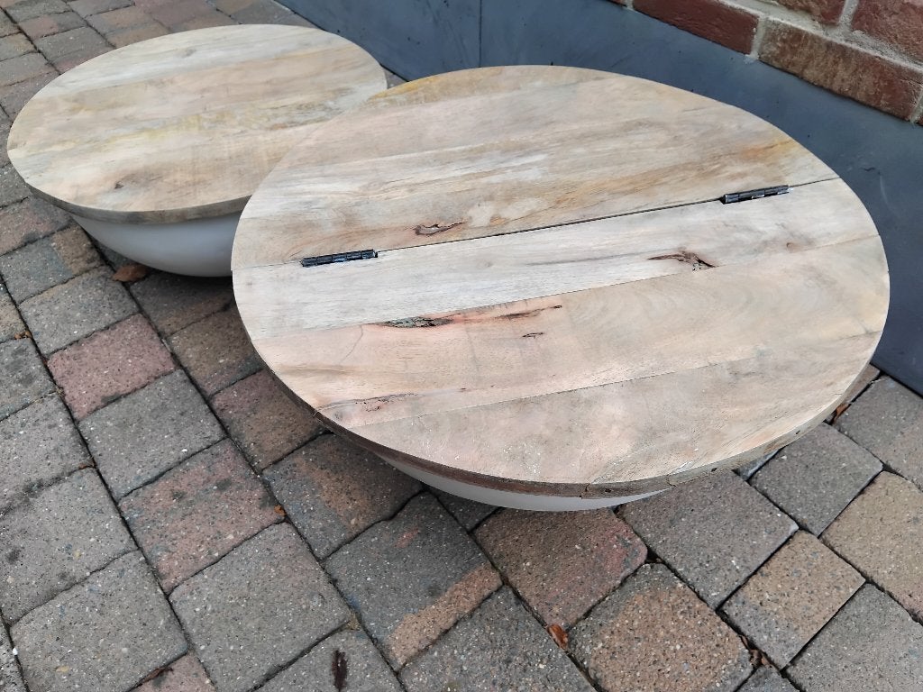 Salontafelset 2 delig rond stalen kuip nieuwe staat, Ophalen, Zo goed als nieuw