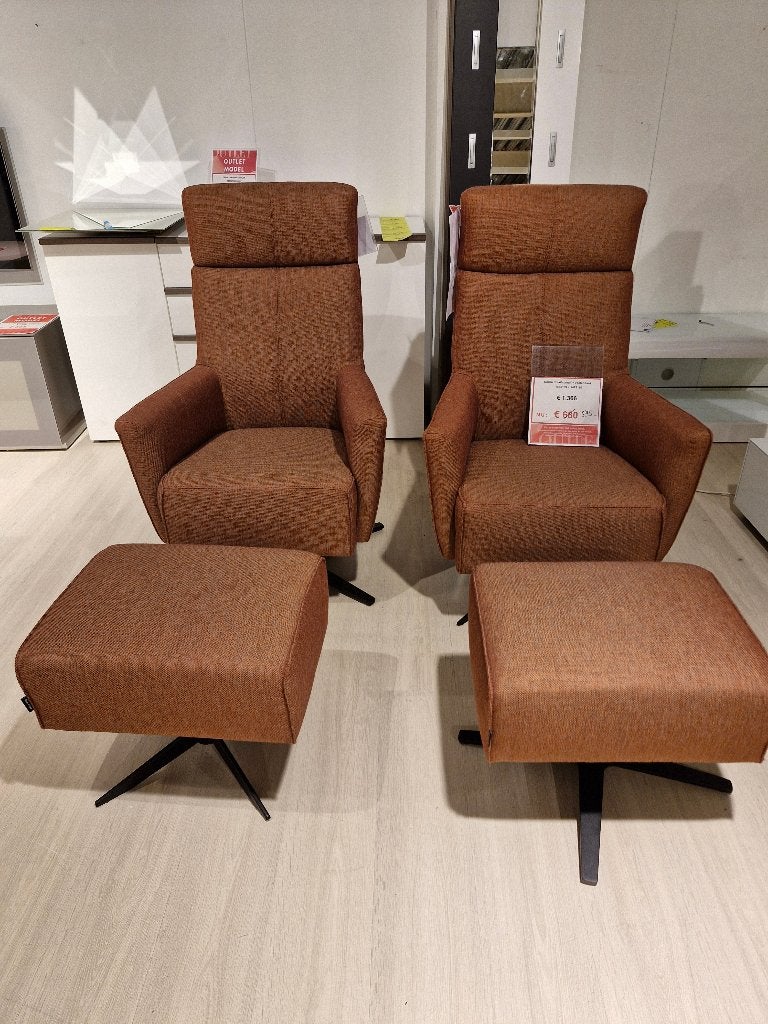 Draaifauteuils met voetenbank - NIEUW, Ophalen, Nieuw, Stof, 75 tot 100 cm