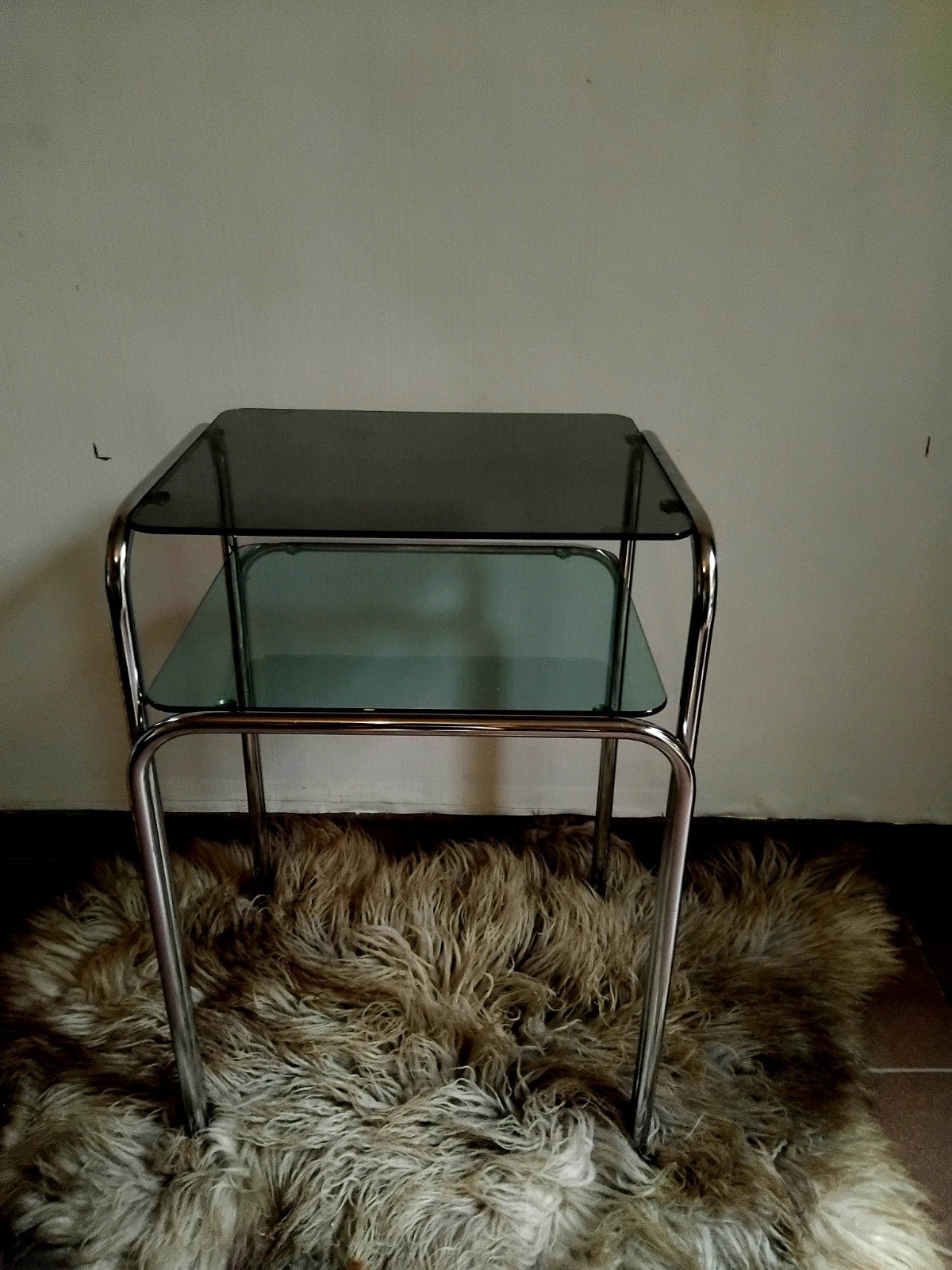 vintage bijzettafel chrome met rookglas 60,s, Enlèvement