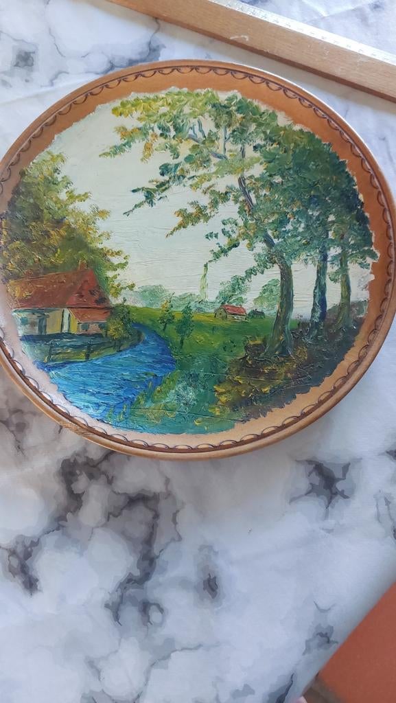 Landschap op houten paneel, Ophalen of Verzenden
