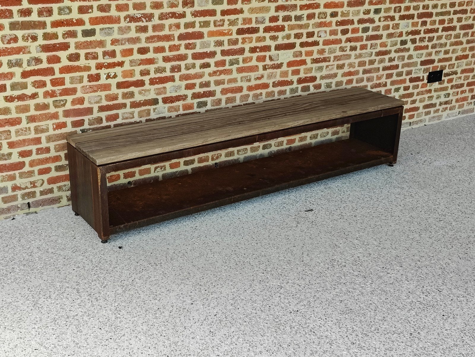 Tuinbank Cortenstaal 2000*400*400 met houtopslag, Tuin en Terras, Ophalen, Nieuw, Metaal