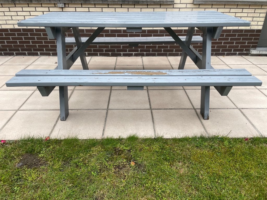 picknicktafel met banken in massief hout, Tuin en Terras, Ophalen, Gebruikt, Rechthoekig, Hout