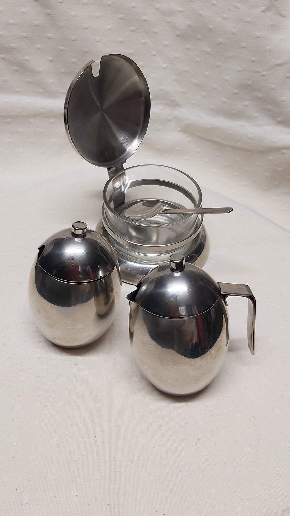Inox tafelsetje melk, suiker, vintage, Alessi, Huis en Inrichting, Overige typen, Ophalen of Verzenden, Zo goed als nieuw, Overige stijlen
