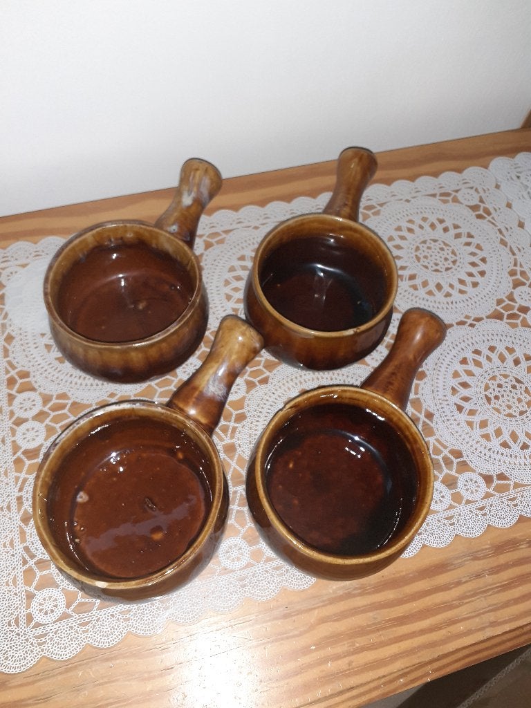 Bols en terre cuite émaillée avec poignées (lot de 4), Enlèvement, Utilisé, Autres types, Autres marques
