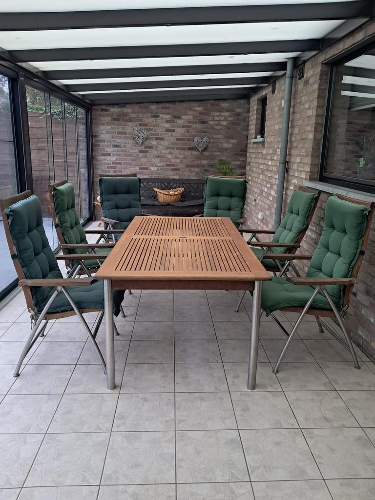 Tuinset, Tuin en Terras, Tuinsets en Loungesets, Ophalen, Zo goed als nieuw, Inox, Tuinset
