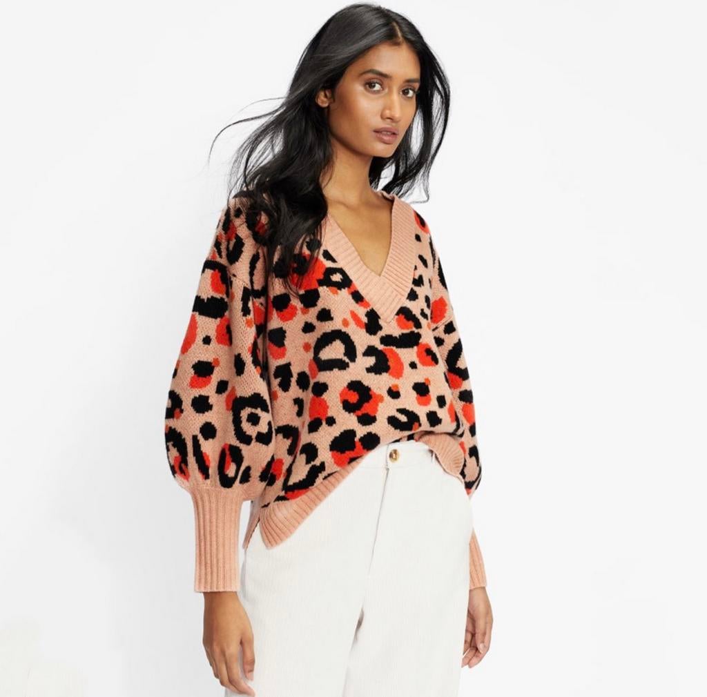 Ted Baker London ALICINA Leopard Wool Blend Sweater, Ophalen of Verzenden, Zo goed als nieuw, Maat 36 (S), Oranje