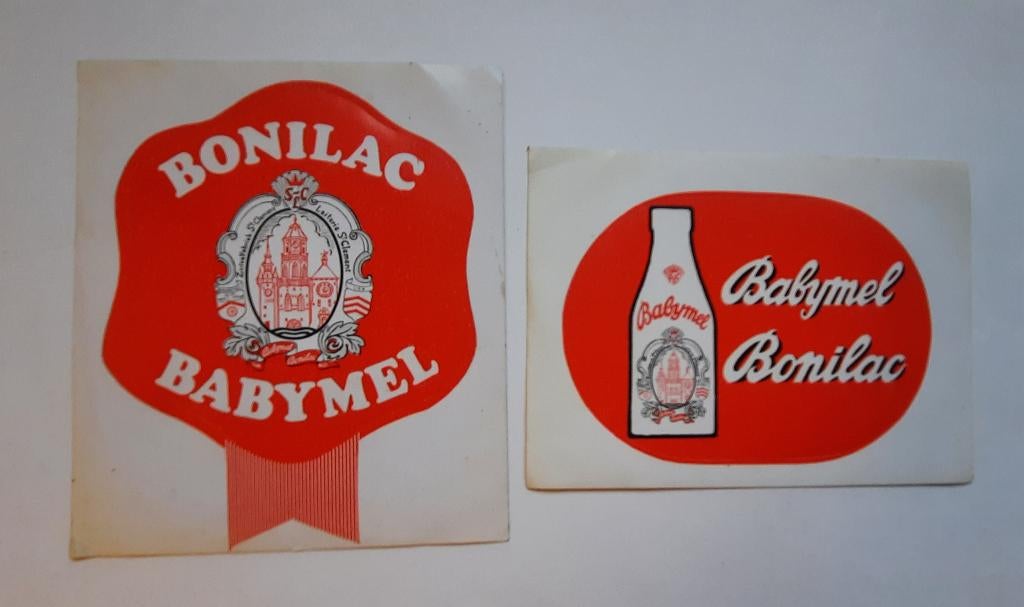 2 oude stickers Bonilac Babymel, Verzenden, Zo goed als nieuw