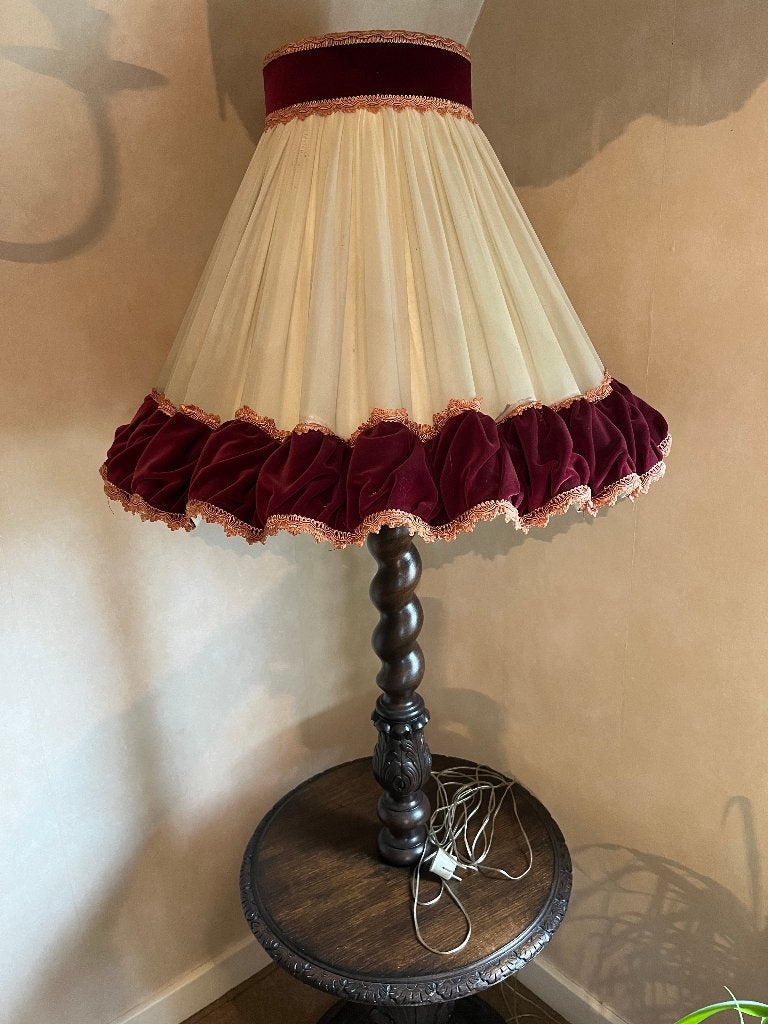 zware retro massief houten vloerlamp met stoffen kap, Ophalen, Gebruikt, Textiel, 150 tot 200 cm