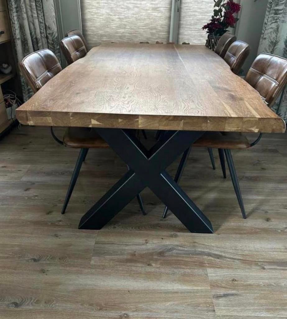 Eettafel met 6 stoelen - robuust eikenhout, Maison & Meubles, Tables | Tables à manger, Comme neuf, Enlèvement