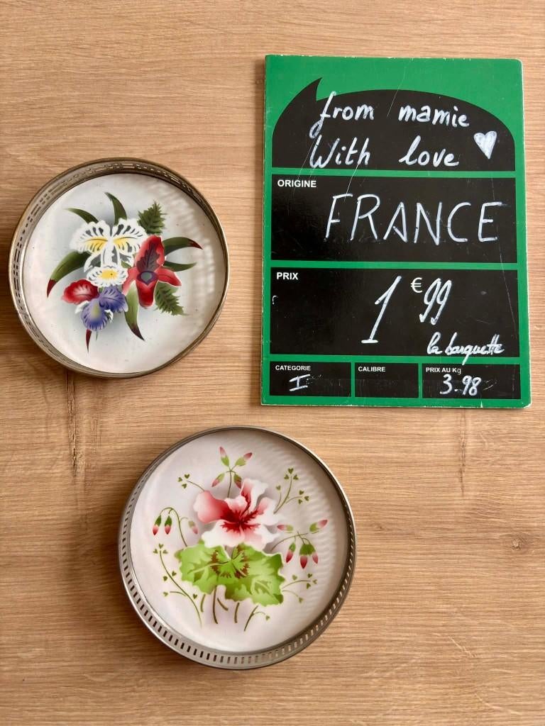 lot sous verre bouteille céramique vintage Paetsch fleurs, Verre ou Verres, Enlèvement ou Envoi, Comme neuf, Céramique