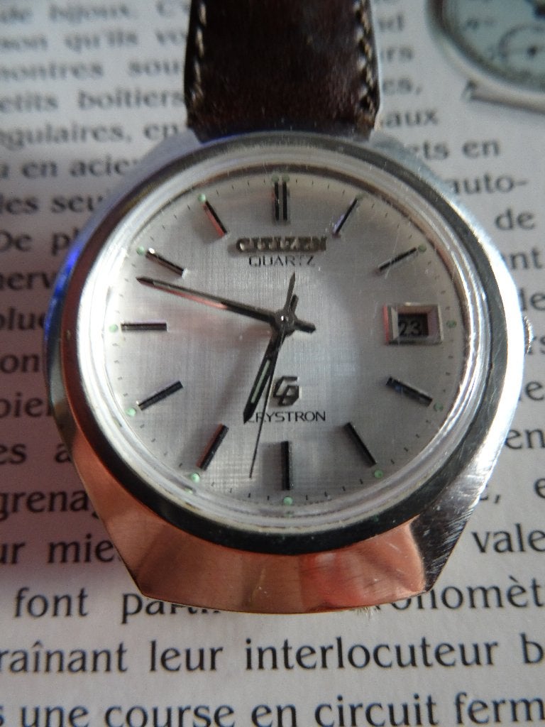 Citizen Cryston Vintage, Handtassen en Accessoires, Horloges | Heren, Staal, Ophalen of Verzenden, Leer, Gebruikt