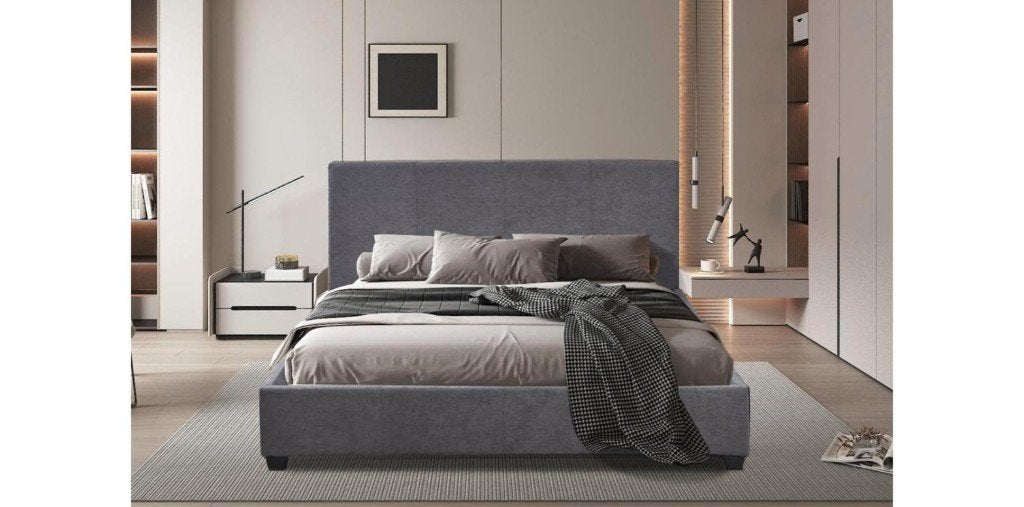 Bed Roma 160x200 met lattenbodem Stof Grijs - nieuw, Verzenden, Nieuw, Grijs, Stof