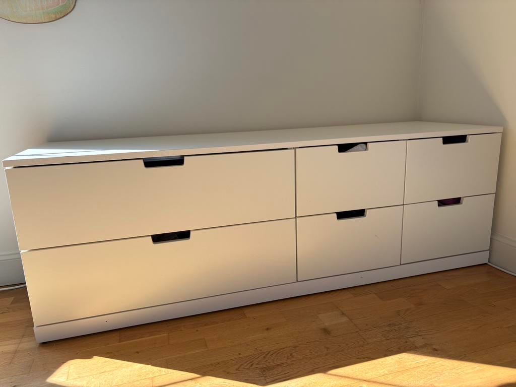 Modern wit tv-meubel 160 cm - 6 laden, Ophalen, 5 laden of meer, Nordic moderne, 150 tot 200 cm