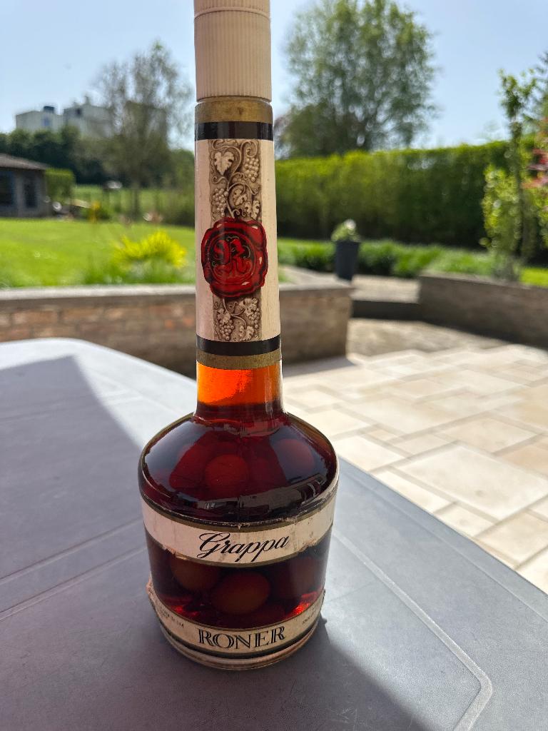 Bouteille vintage Grappa Roner avec fruits, Collections, Vins, Enlèvement ou Envoi, Neuf, Autres types
