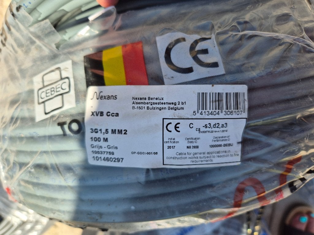 Nieuw 3x 1,5 kabel 100m, Doe-het-zelf en Bouw, Elektriciteit en Kabels, Ophalen, Nieuw, Kabel of Snoer