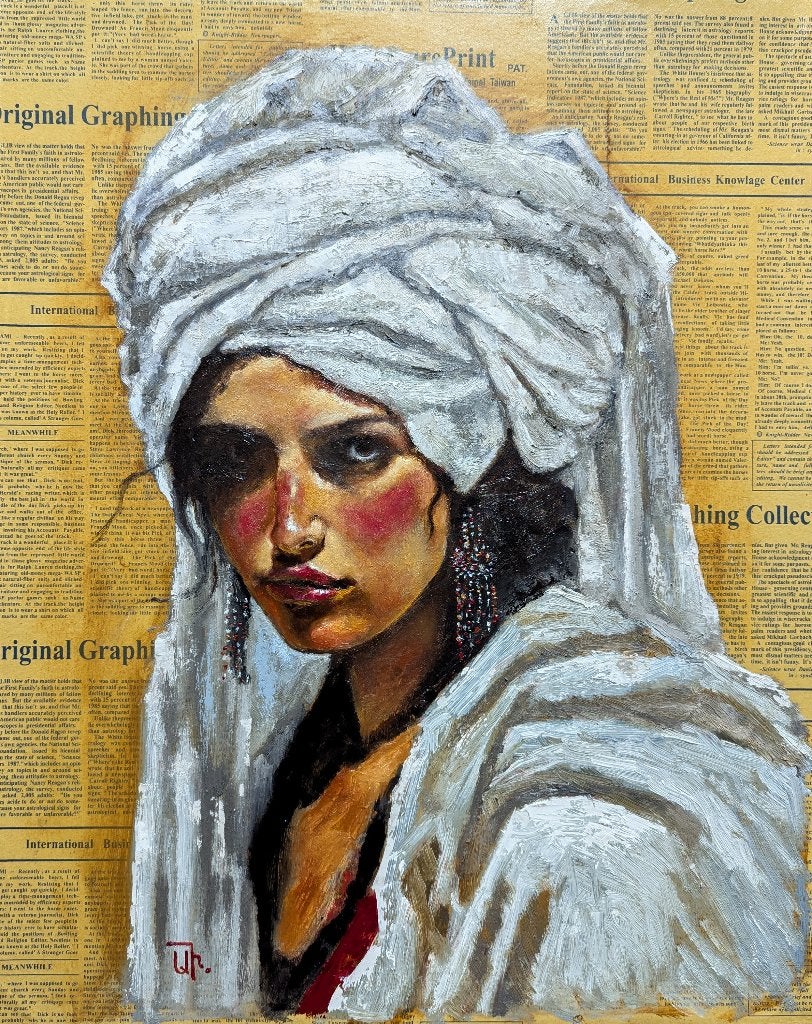 « Fille du Sud », Antiquités & Art, Art | Peinture | Moderne, Textile, Peinture à l'huile, Portrait, Sur cadre en bois