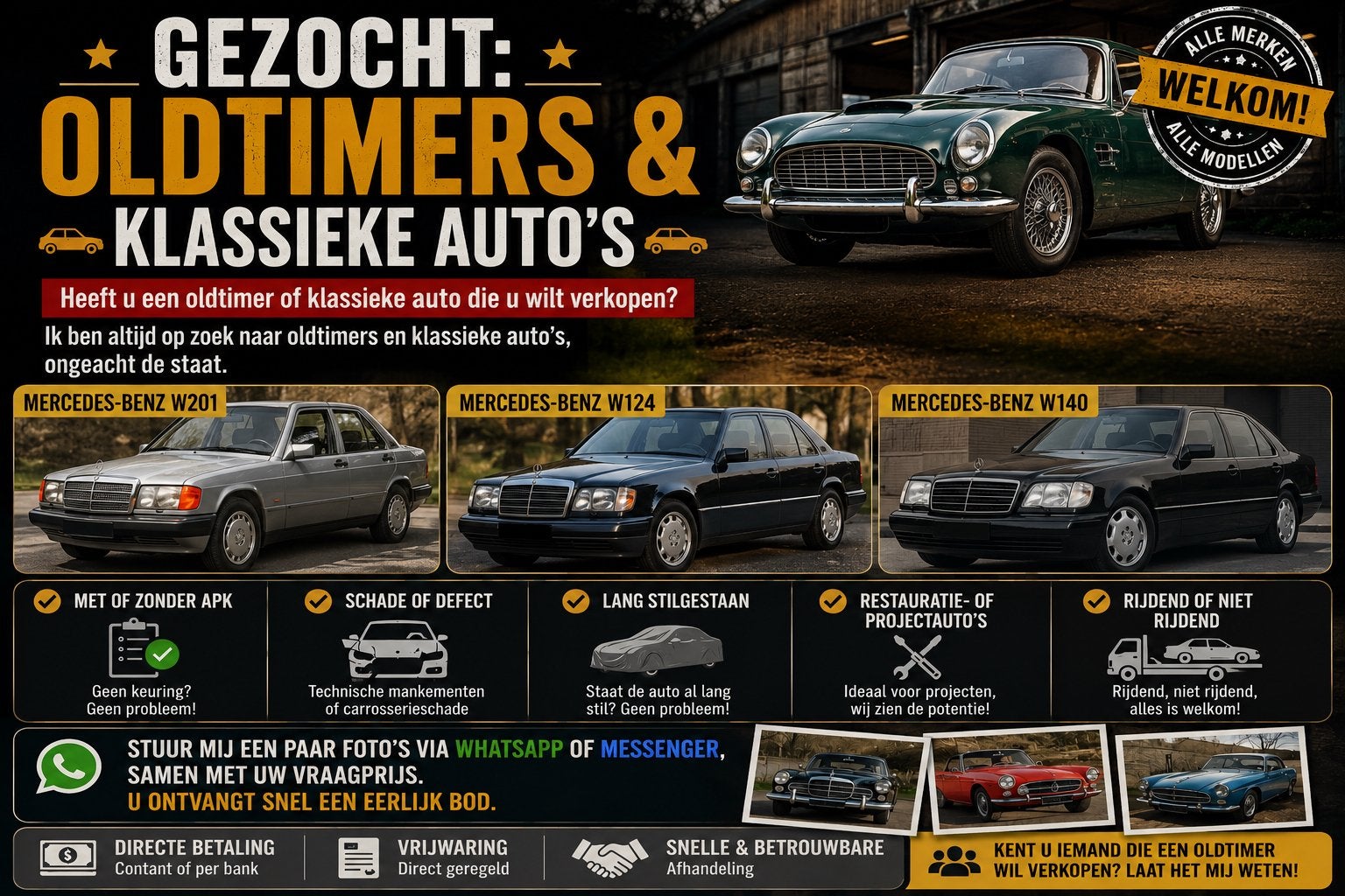 GEZOCHT: OLDTIMERS & KLASSIEKE AUTO’S, Auto's, Oldtimers, Particulier, Ophalen