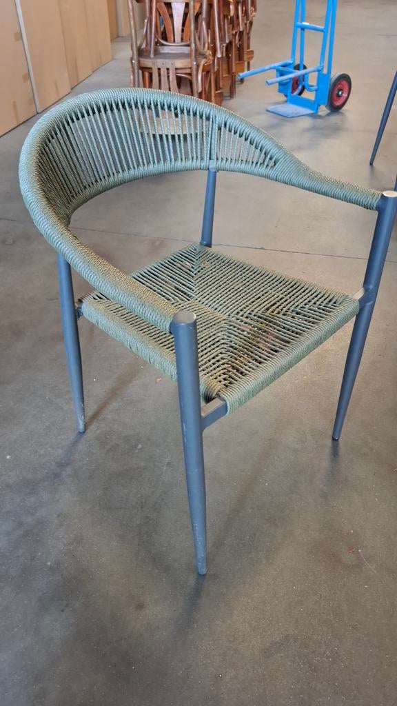 28 terras horeca trendy stapelbaar touw green alu frame, Tuin en Terras, Ophalen of Verzenden, Zo goed als nieuw, Aluminium, Stapelbaar