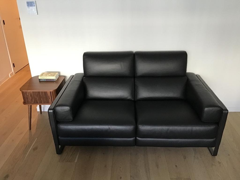 Relax lederen driezit en tweezit in zwart, Ophalen, Driepersoons, Zo goed als nieuw, Rechte bank
