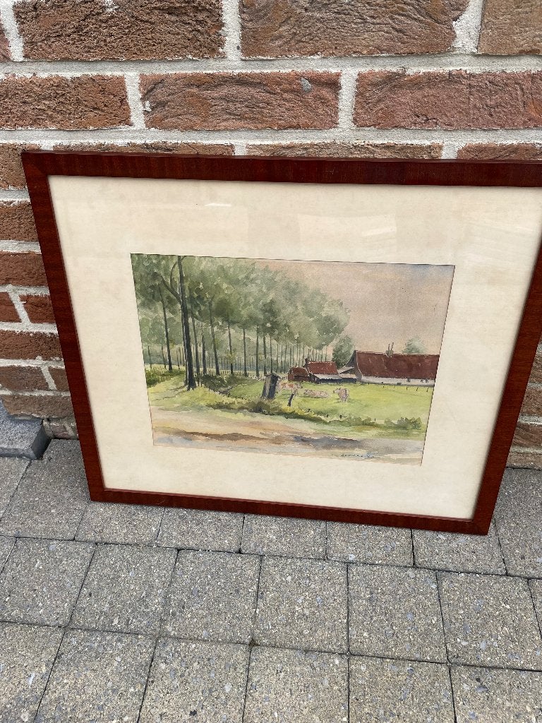 Kader met aquarel, Antiek en Kunst, Kunst | Tekeningen en Fotografie, Ophalen, Schilderij, Aquarel, Handgemaakt