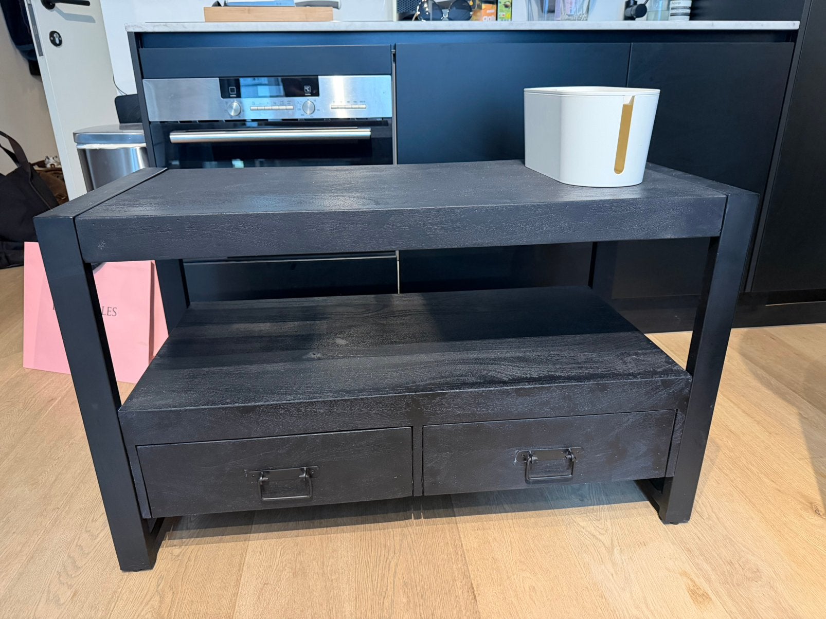 Zwart houten tv-meubel / dressoir met 2 lades, Ophalen, 50 tot 100 cm, Zo goed als nieuw, Minder dan 100 cm