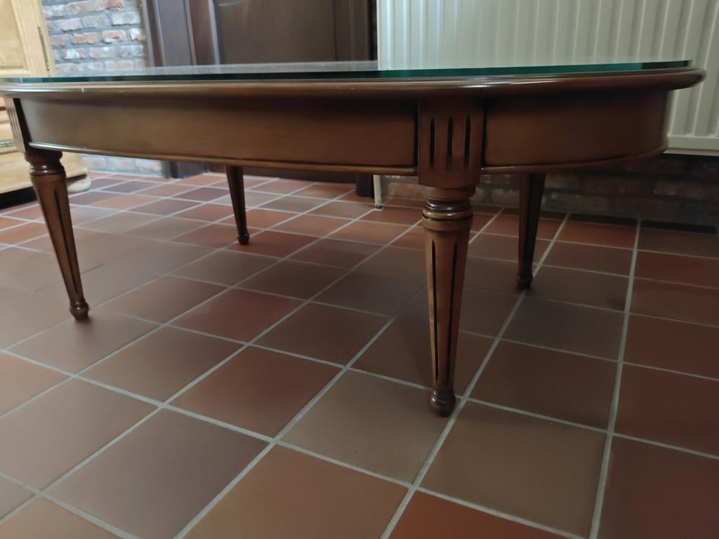 Salontafel van notelaar, Ophalen, 100 tot 150 cm, Glas, Alle