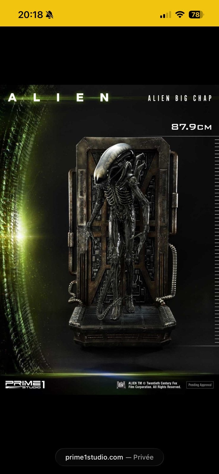 Alien 1/3 big chap 3D wall art deluxe edition, Collections, Enlèvement, Comme neuf