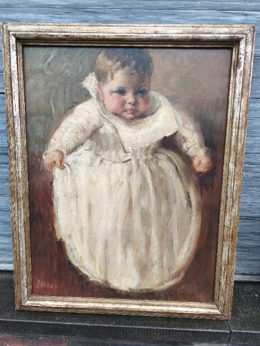 Huile sur toile enfant signe jacques maes, Antiquités & Art, Enlèvement ou Envoi, Toile