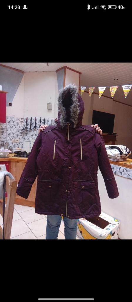 Manteau, Kleding | Dames, Verzenden, Paars, Maat 42/44 (L), Zo goed als nieuw