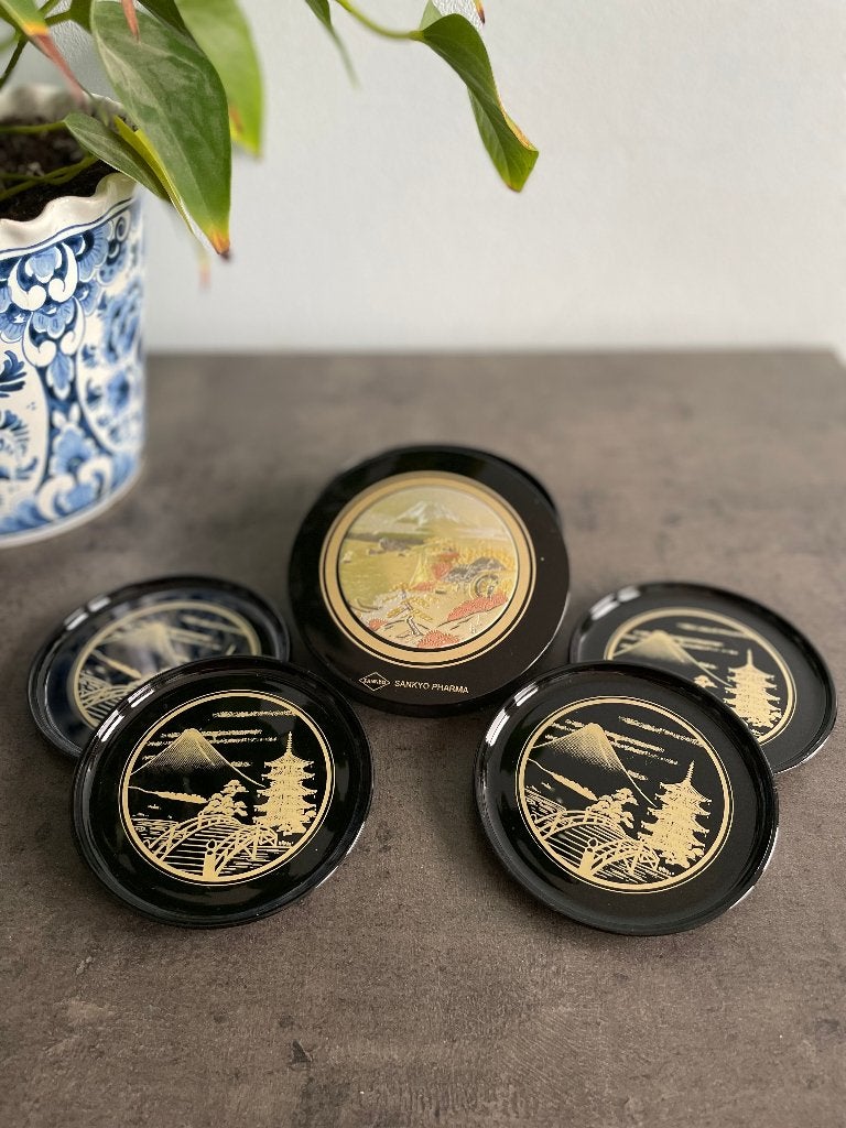 Vintage onderzetters uit Japan, Ophalen, Goud, Glasonderzetter, Zo goed als nieuw