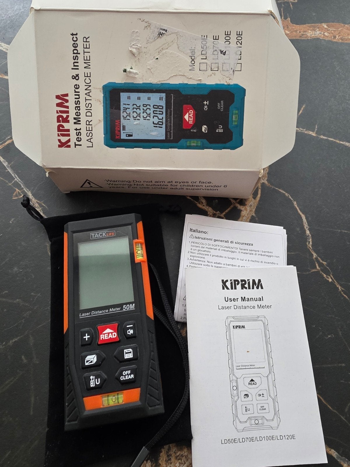 nieuwe Kiprim 50M laser afstandsmeter, Doe-het-zelf en Bouw, Ophalen of Verzenden, Zo goed als nieuw, Afstand