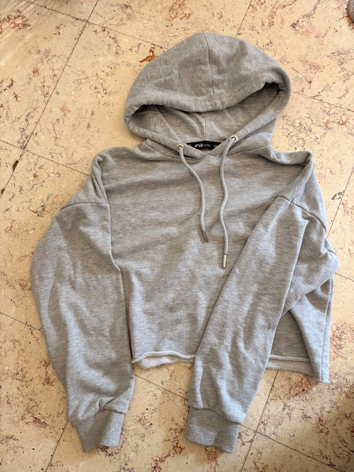 Crop shirt lange mouw met kap grijs maat XS, Ophalen of Verzenden, Zo goed als nieuw, Maat 34 (XS) of kleiner, Grijs