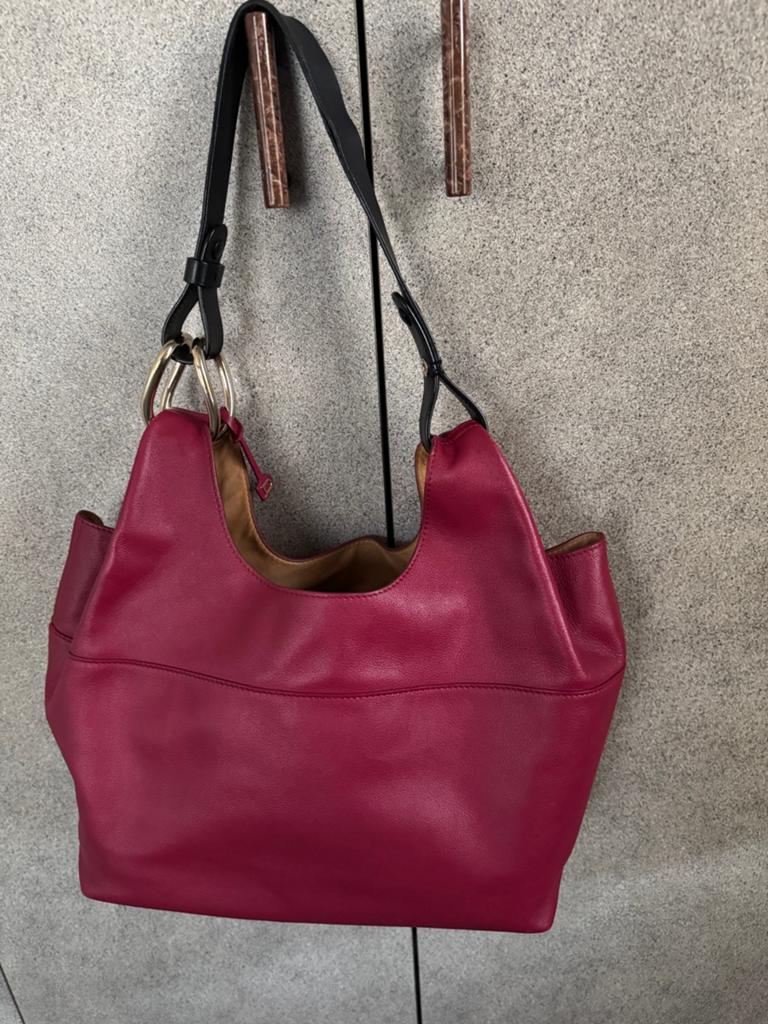 Rood lederen handtas, Handtassen en Accessoires, Tassen | Damestassen, Ophalen, Gebruikt, Rood, Handtas