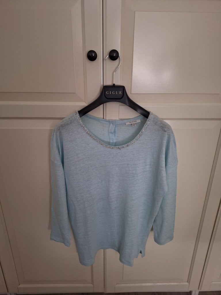 Mooi pulleke dames, Gigue, NIEUW , ijsblauw, linnen, Kleding | Dames, T-shirts, Blauw, Nieuw, Ophalen of Verzenden, Lange mouw