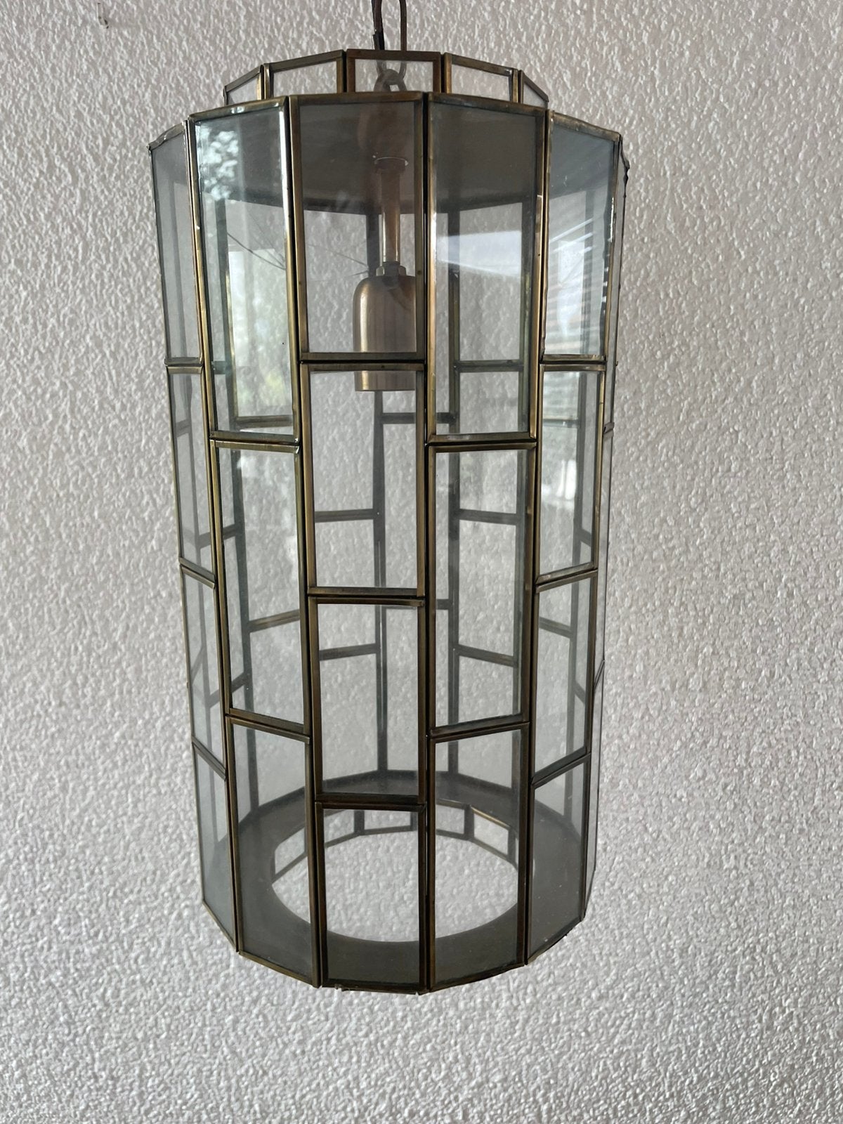 Decoratieve glazen hanglamp – antiek brons, Ophalen, Zo goed als nieuw, Glas