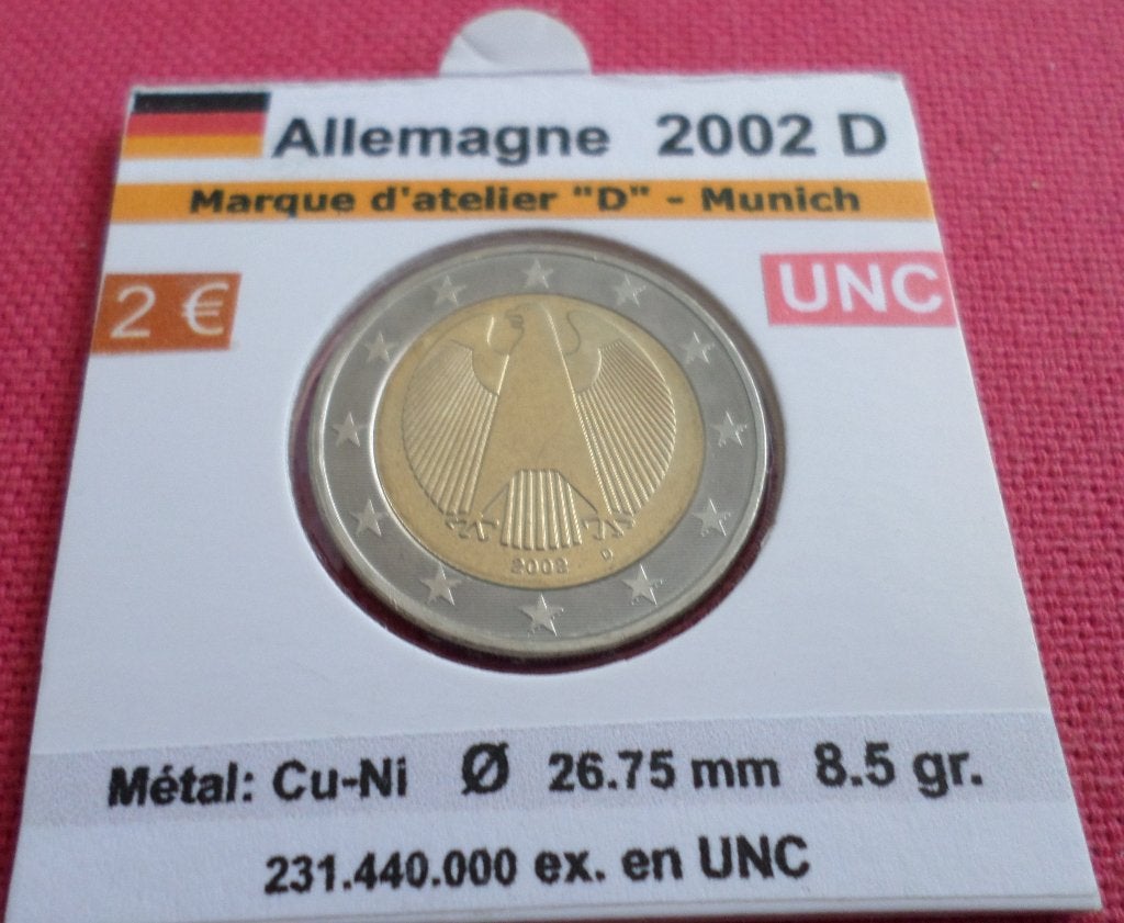 ALLEMAGNE 2 euro année 2002 D. Neuve UNC, Envoi, Allemagne, 2 euros, Monnaie en vrac