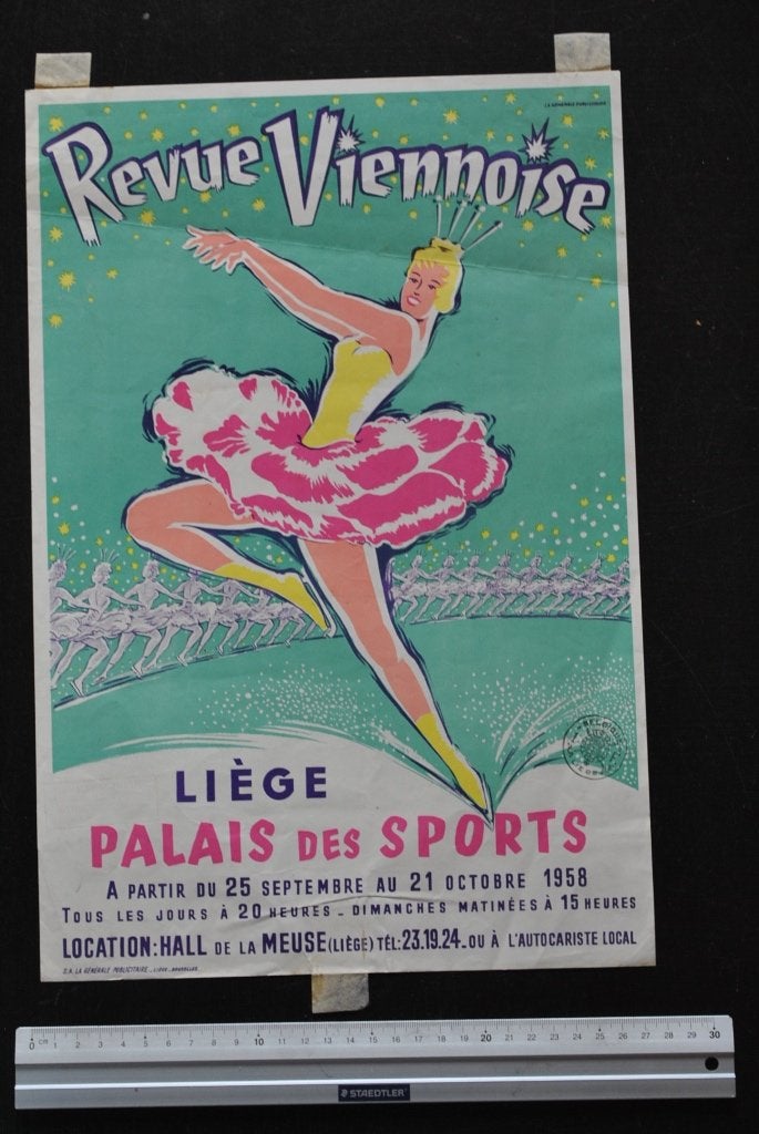 PETITE AFFICHE 1958 REVUE VIENNOISE LIEGE PALAIS DES SPORTS, Collections, Enlèvement ou Envoi, Utilisé
