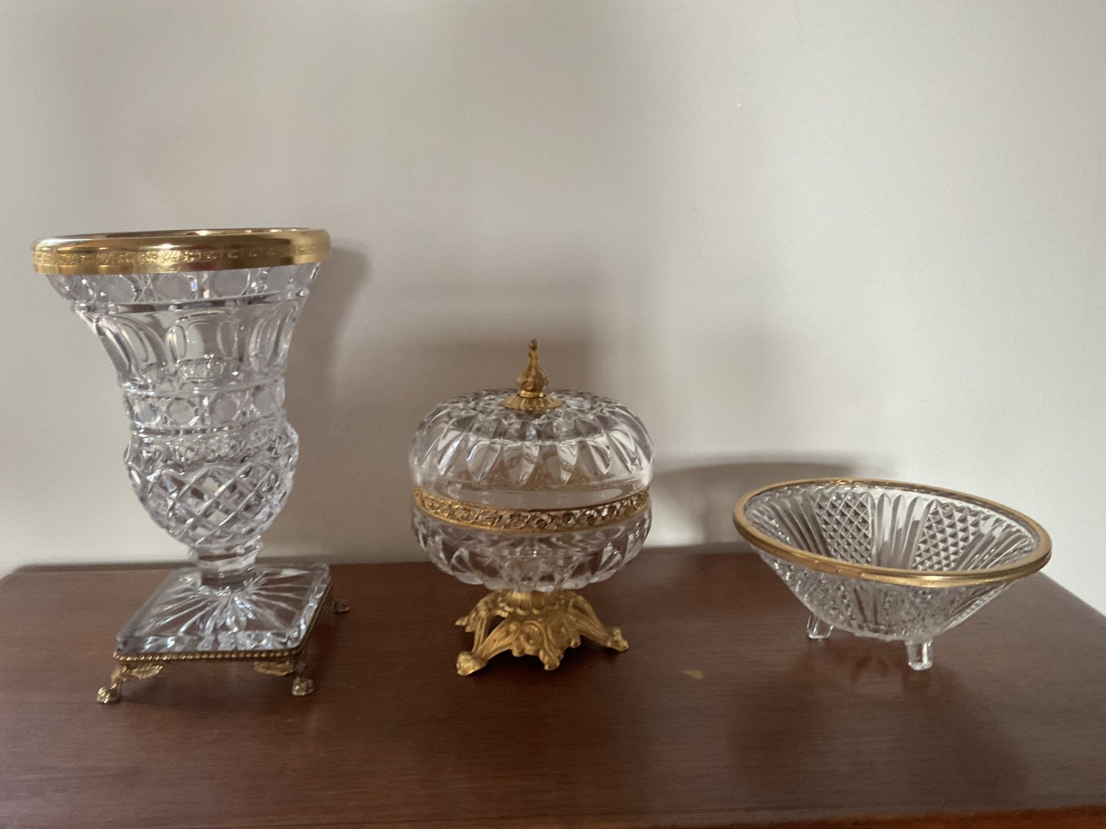 Hollywood Regency luxe set kristal met messing, Antiquités & Art, Antiquités | Accessoires de maison, Enlèvement