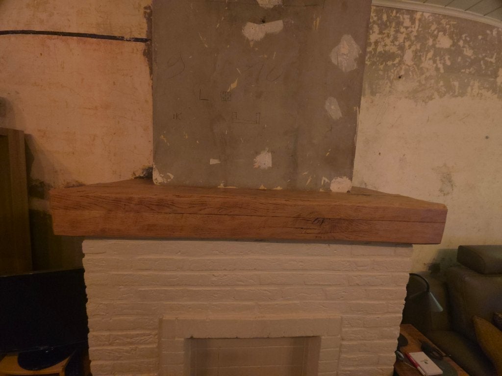 Vol eiken schoorsteenmantel  balk, Moins de 180 cm, Bois dur, Enlèvement, Utilisé