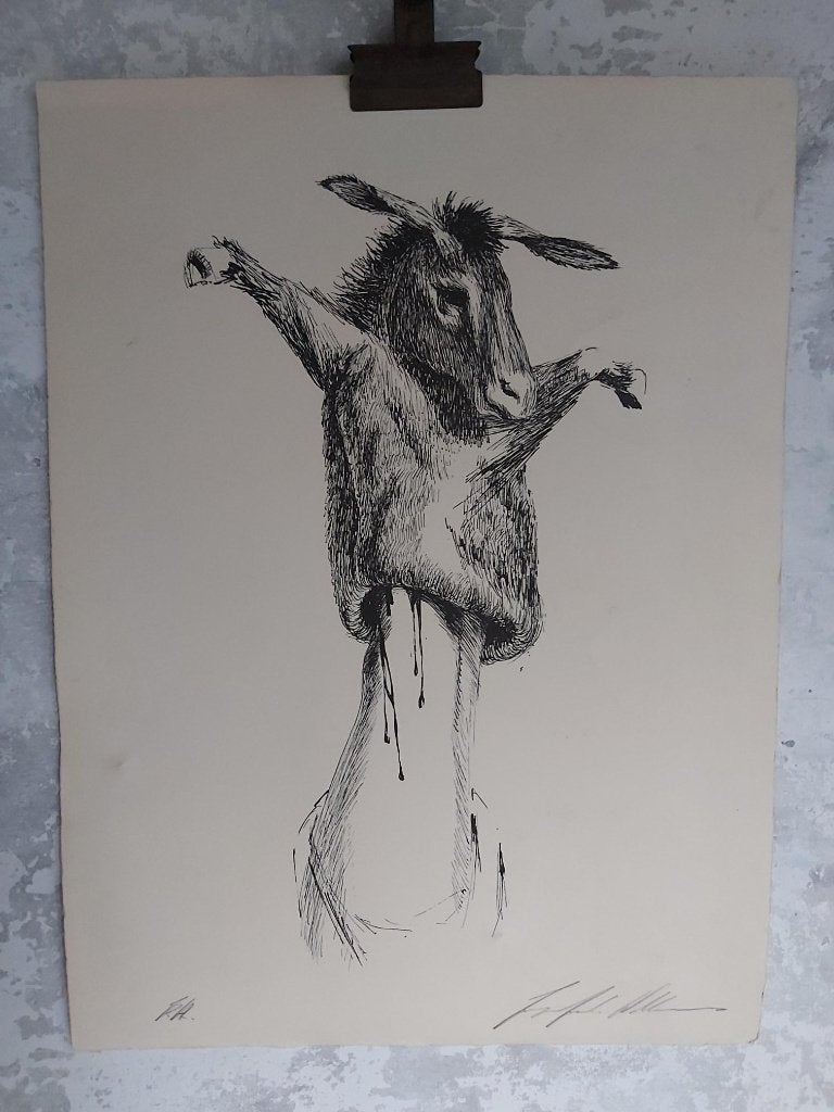 Prachtige originele franse zwart-wit litho / tekening 50cm, Antiquités & Art, Signé, Enlèvement ou Envoi, Animaux et nature
