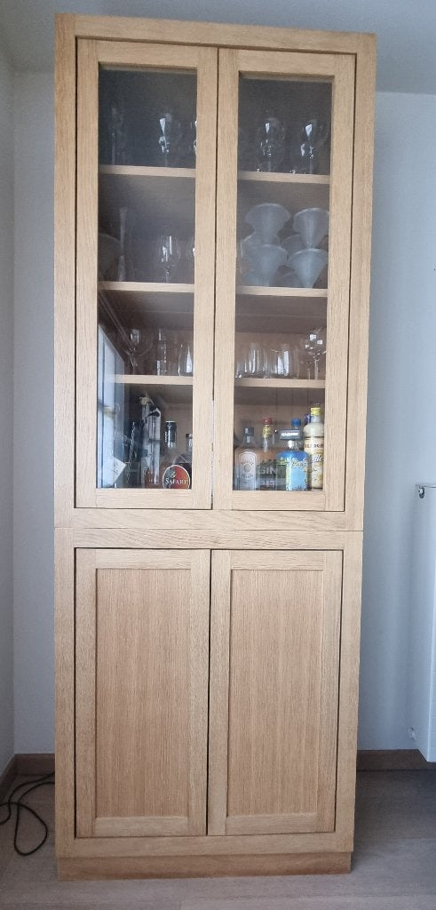 Massief eiken vitrinekast, Huis en Inrichting, Ophalen, 200 cm of meer, Eikenhout, 50 tot 100 cm